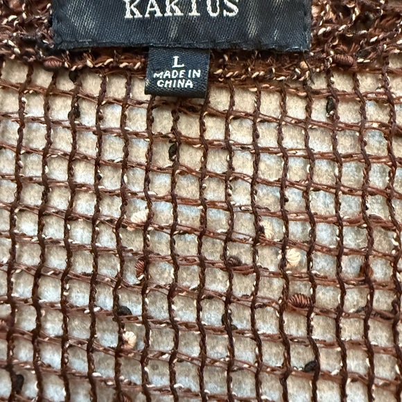 Kaktus Brown Bronze Open Knit Western Boho Cardigan Shrug Vintage Size Large - Picture 4 of 11